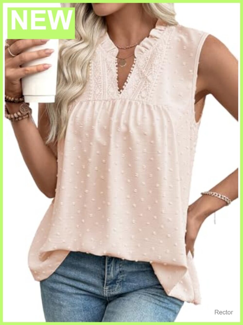 Womens Lace Tank Top Dressy Boho Sleeveless V Neck Ruffled Blouse